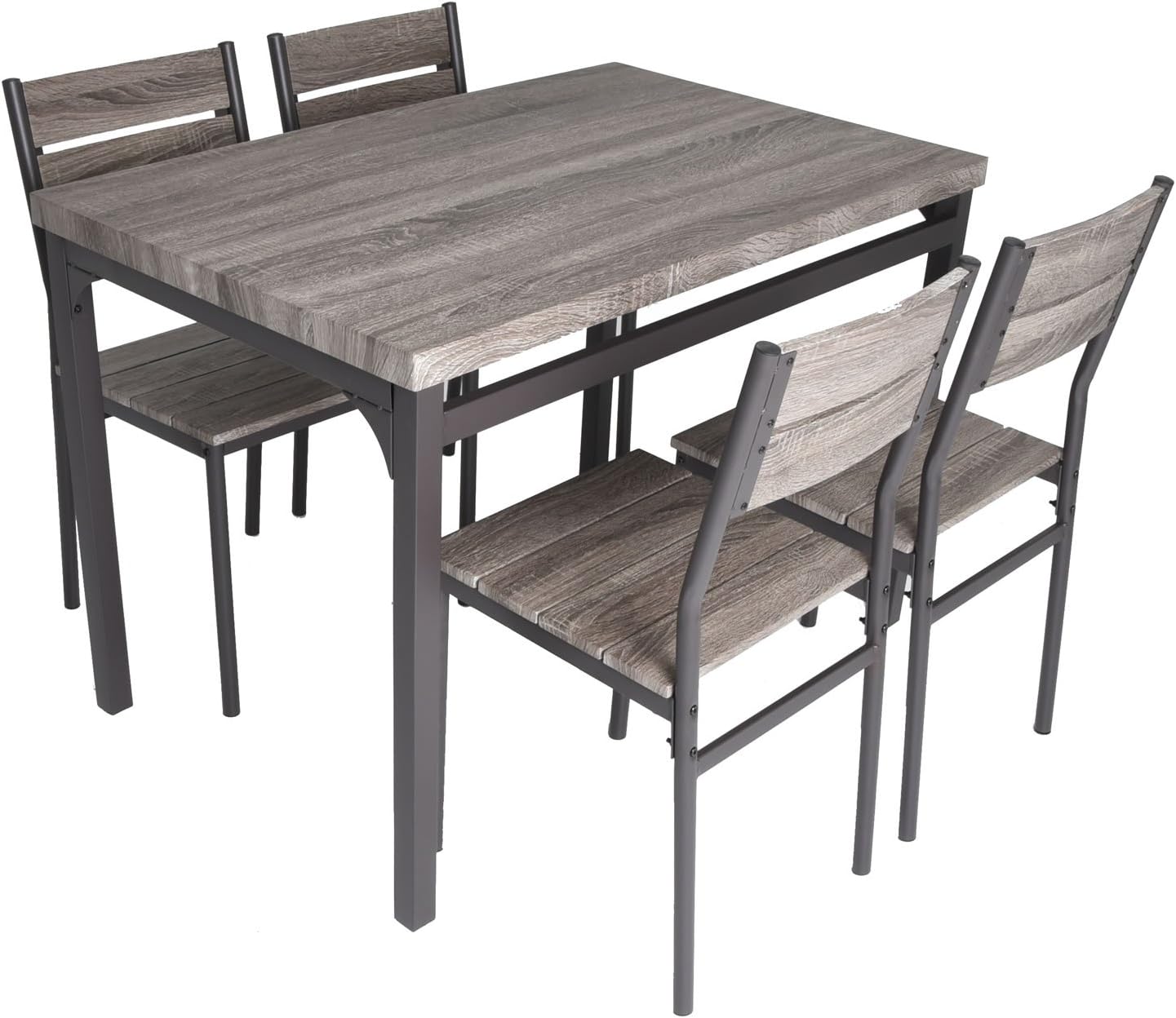 Zenvida 5 Piece Dining Set Rustic Grey Wooden Kitchen Table and 4 Chairs