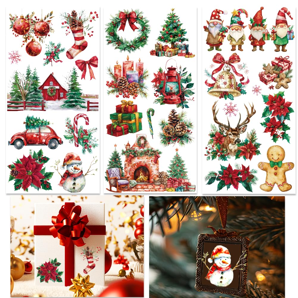 INFUNLY 3 Sheet Christmas Theme Rub on Transfers for Crafts Furniture 6x12 Santa Claus Elk Rub on Transfer Stickers Snowman Furniture Rub on Transfer Decals Waterproof Window Stickers for Home Decor