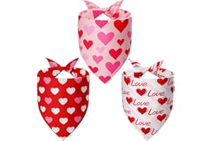 Agroon Valentines Dog Bandanas Large 3PCS, 6 Pattern Sweetheart Scarf for Boy and Girl, Triangle Reversible Love Bibs Breed for Puppy Pets