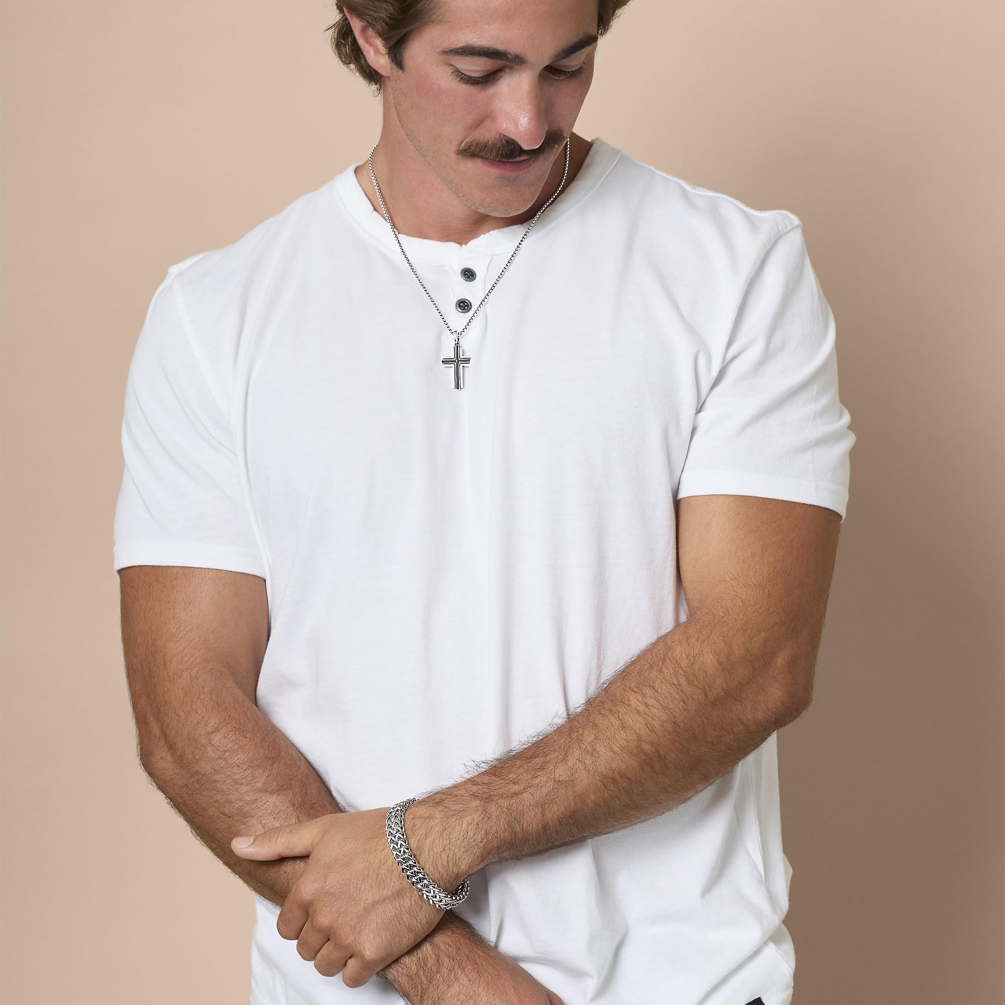 Lucky Brand Stainless Steel Cross Necklace for Men 24