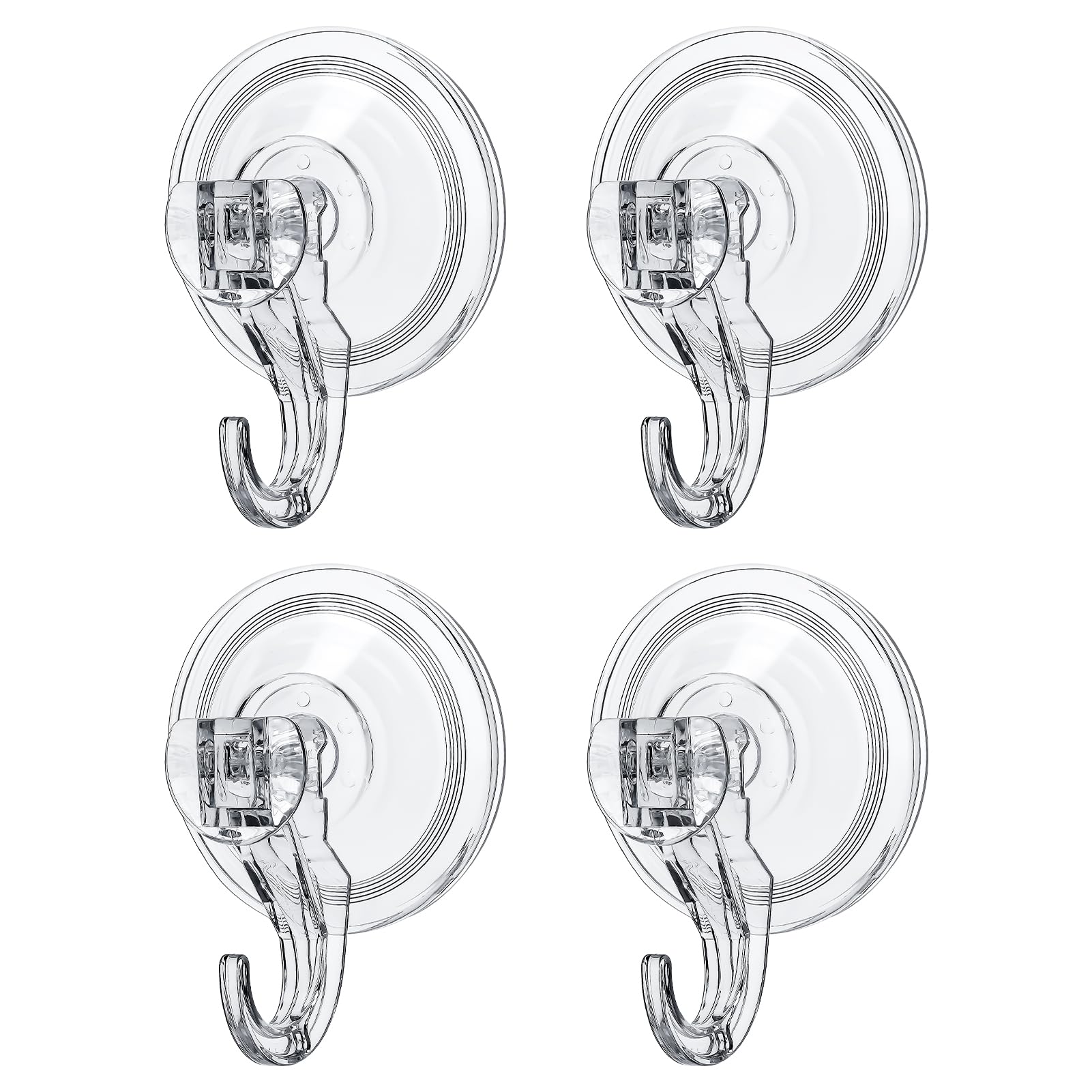Shang Chiang Suction Hooks 4 Packs, Clear Powerful Push and Lock Vacuum Suction Cup, Multi-Purpose Suction Shower Hooks for Front Door Window Glass Kitchen Towel Loofah Utensils