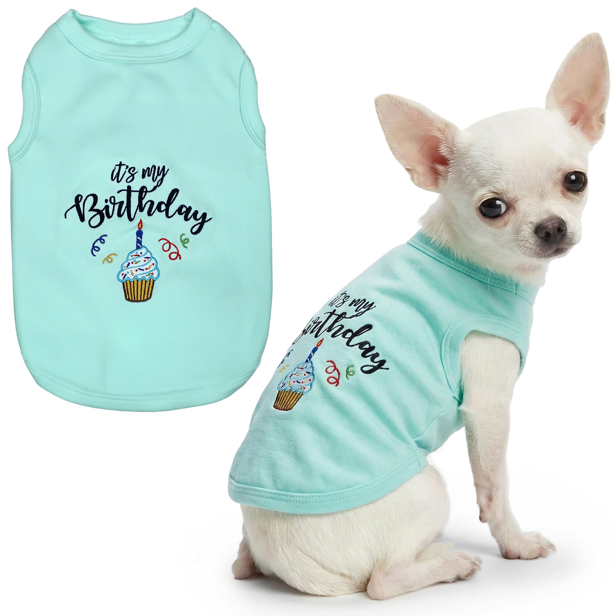 Parisian Pet It's My Birthday Blue Dog Cat Clothes Tee Shirts Dog T-Shirt, XXS