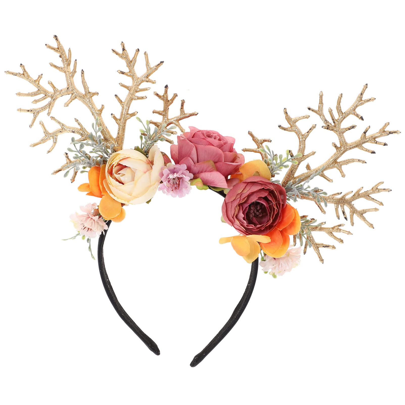 MAGICLULU Xmas Reindeer Antlers Hair Hoops 1Pcs Deer Hair Bands Festival Head Hoop Reindeer headband with Flowers Xmas Hair Bands Headpiece for Holiday Hair Accessory for Women