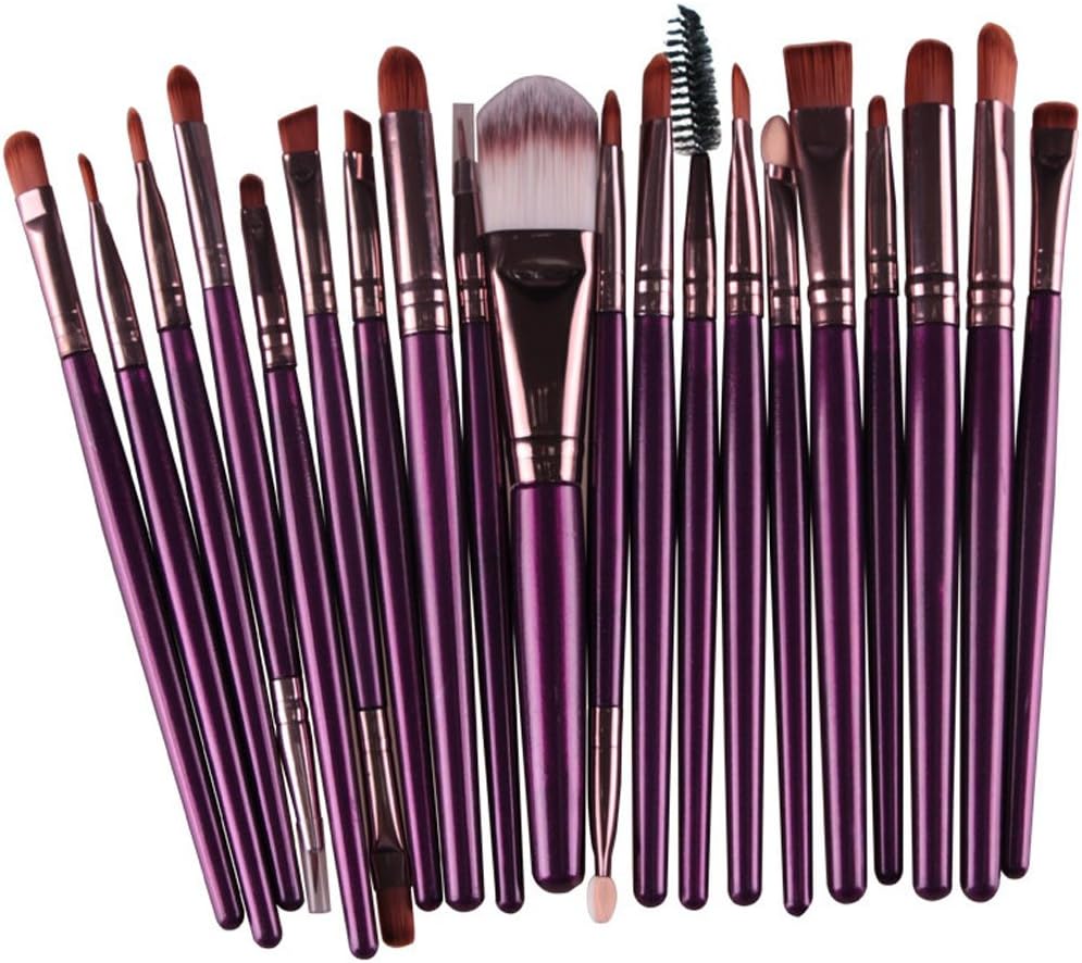 KOLIGHT Set of 20pcs Cosmetic Makeup Brushes Set Powder Foundation Eyeliner Eyeshadow Lip Brush for Beautiful Female (Purple+Coffee)