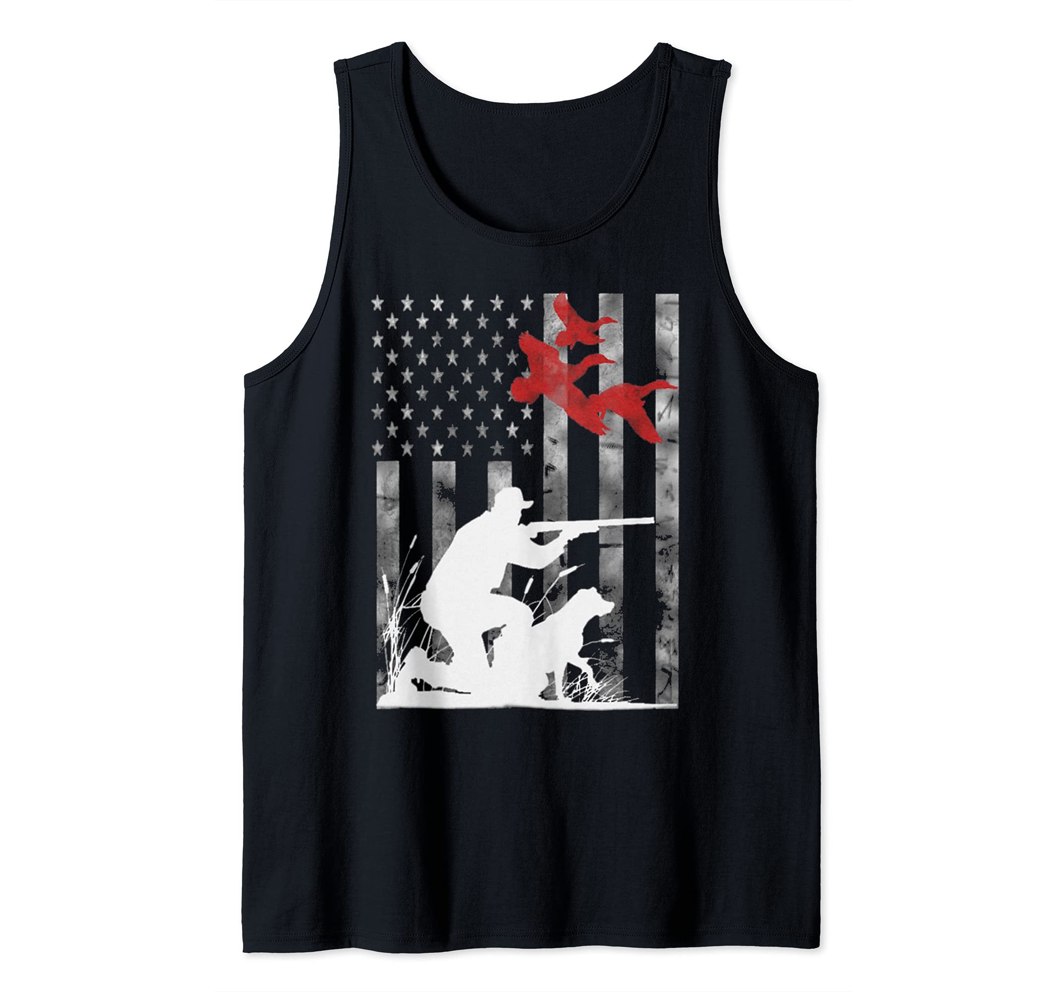 Hunting USA Flag Patriotic US Flag Gun Hunter Duck Gift Tank Top