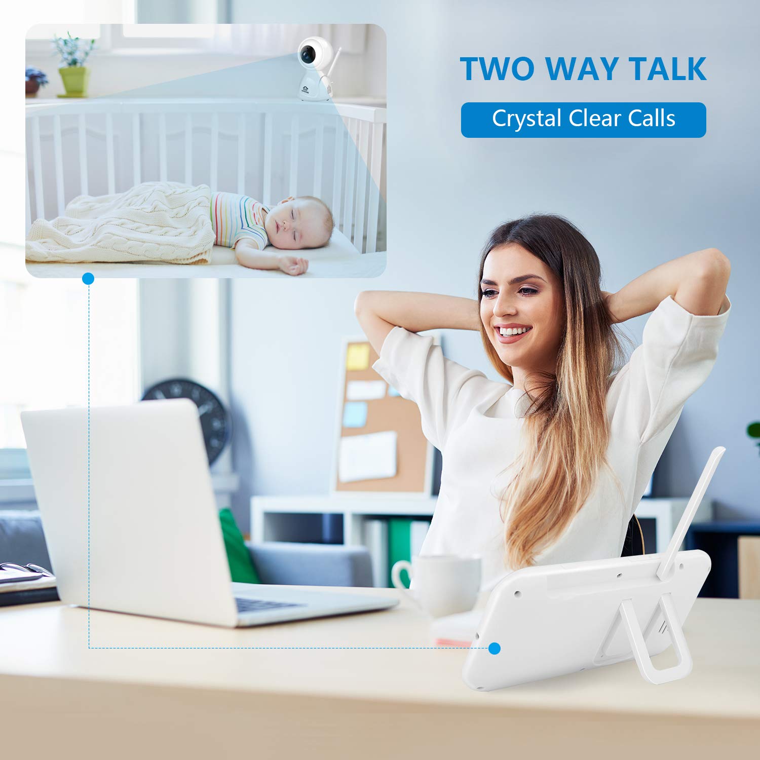 Wohome LY-129 Video Baby Monitor with Camera and Audio, Remote Pan, Tilt, One-click Zoom, 720 HD 5"Display, 2-Way Talk, 900ft Range, Tem/sound alert, Night Vision, Thermal Monitor and Wall Mount kit : Baby