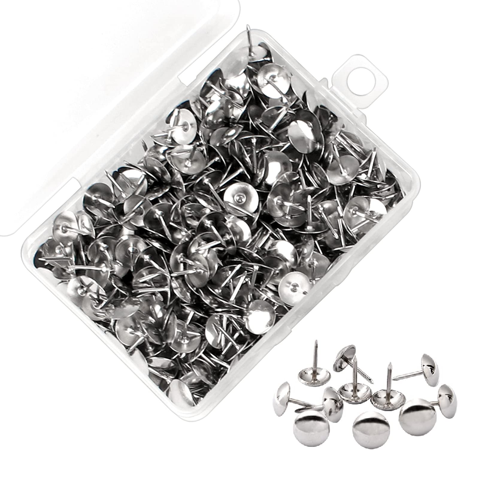 Iyowei 1000Pcs Silver Iron Decorative Round Thumb Tacks, 9.5mm, Pinboard Pins with Storage Box