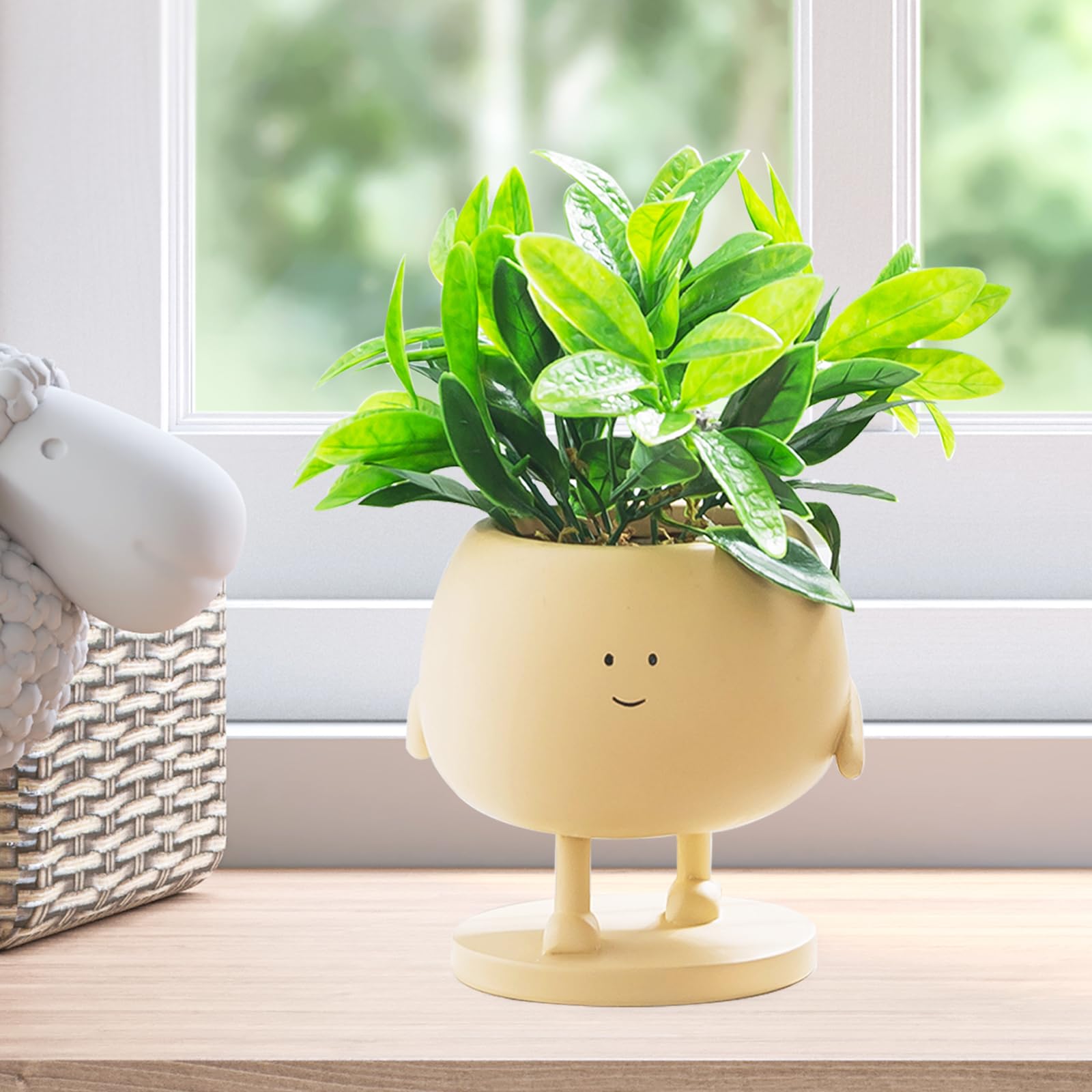 COTYNI Face Pots, Succulent Pots, 5 Inch Head Planters for Indoor Plants, Cute Resin Flower Pots with Drainage Hole, Unique Cactus Planter, Small Pots for Mini Plant (1 Pack)
