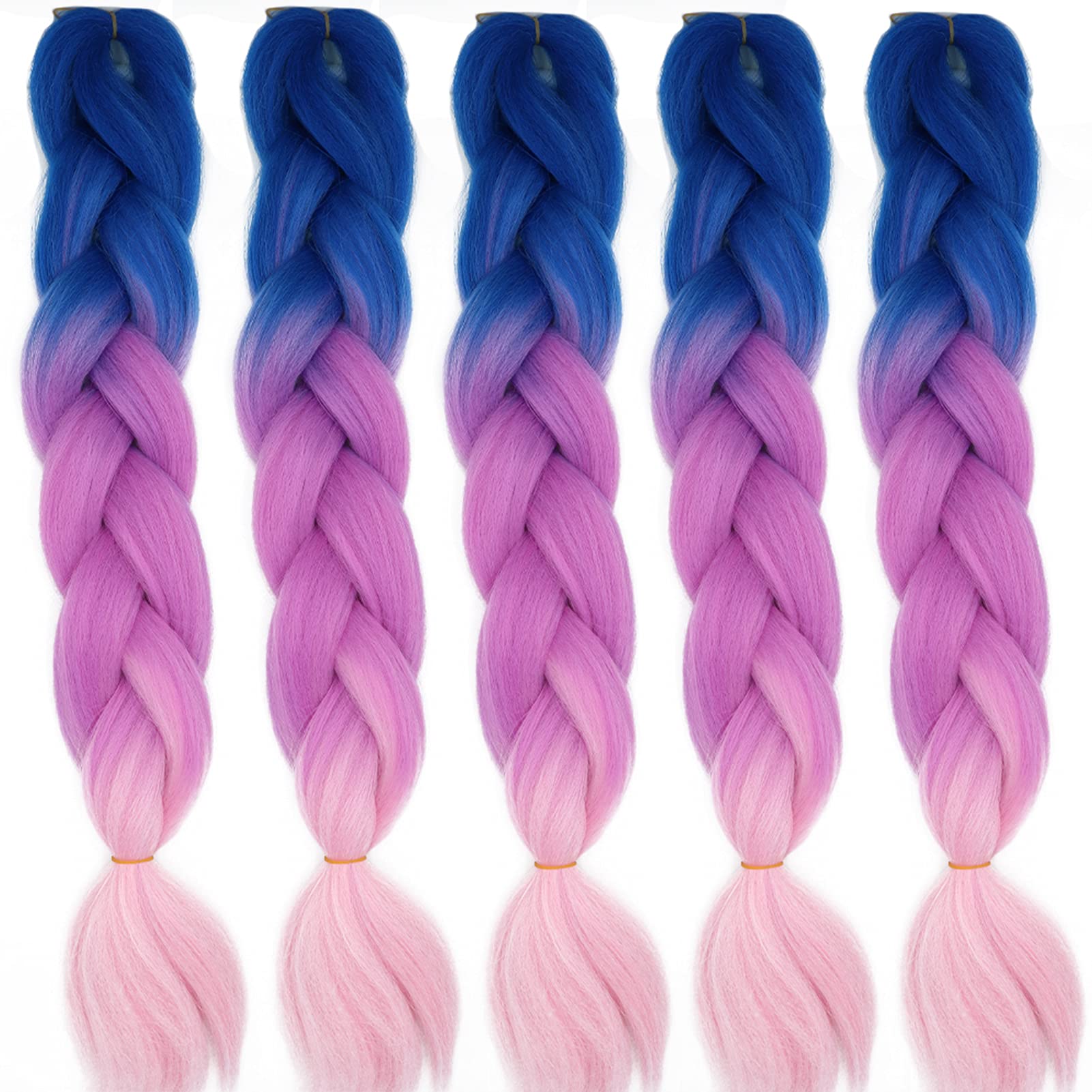 24" Braiding Hair Extension Jumbo Braids Synthetic 5bundles/pack Crochet Hair Afro Box Braid Heat Resistent (Blue&Purple&Pink)