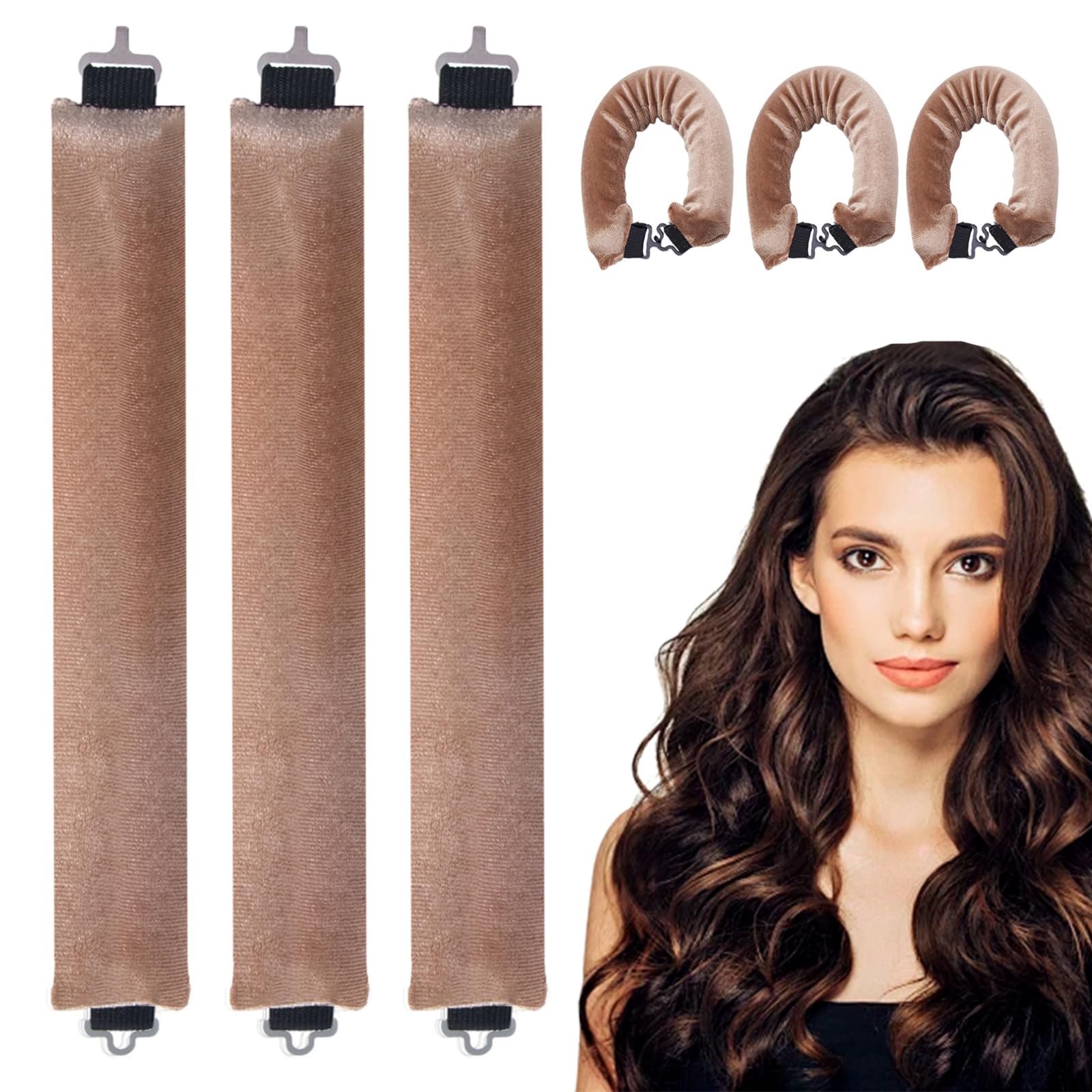 3 Pack Heatless Overnight Blowout Rods, Heatless Curling Rod, Heatless Rods - Hair Curlers No Heat, Lazy Curlers DIY Hair Styling Tools, For More Comfortable Sleep No Heating Required (Light Brown)