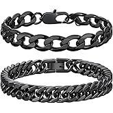 Richsteel 2PCS/3PCS Bracelets Chain for Men Women Stainless Steel Silver/Gold/Black Cuban/Rope Link Chain Bracelets Set, 7.4/8.2/9 Inch Hand Chain Length for Men Women Jewelry