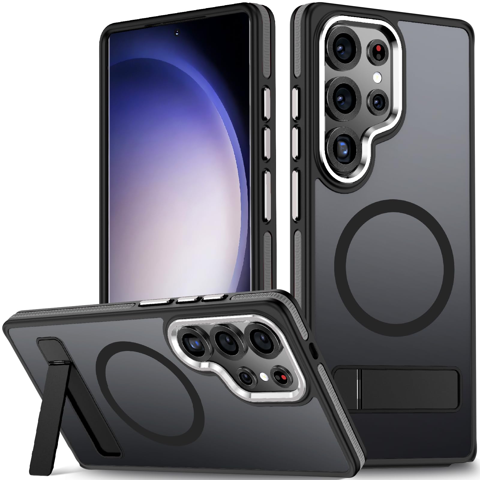 MALEWOLF Case for Samsung Galaxy S25 Ultra, Compatible with Magsafe, S25 Ultra Phone Case with Kickstand Adjustable, Anti-Slip Cover Galaxy S25 Ultra Magnetic Case, Drop Protection (Black/Grey)
