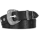 WHIPPY Rhinestones Leather Belts for Women Disco Bling Studded Belt for Jeans Pants Western Cowgirl Shiny Waist Belt