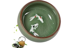 Chinese Tea Cup 2oz Long-Quan Celadon Crackle Pattern Koi Fish Kung Fu Teacup