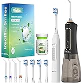 Cordless Water Flosser with Electric Toothbrush Combo and Freshening Refilled Tabs —Dual 5 Modes Rechargeable Oral Care for Braces, Teeth Cleaning, IPX7 Waterproof for Travel and Home Use