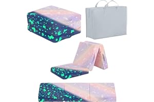 Givjoy Foldable Floor Mattress for Kids, Glow in The Dark Toddler Washable Tri Folding Floor Nap Mat for Sleeping Daycare, Child Trifold Futon Sofa Bed with Storage Bag for Girls and Boys