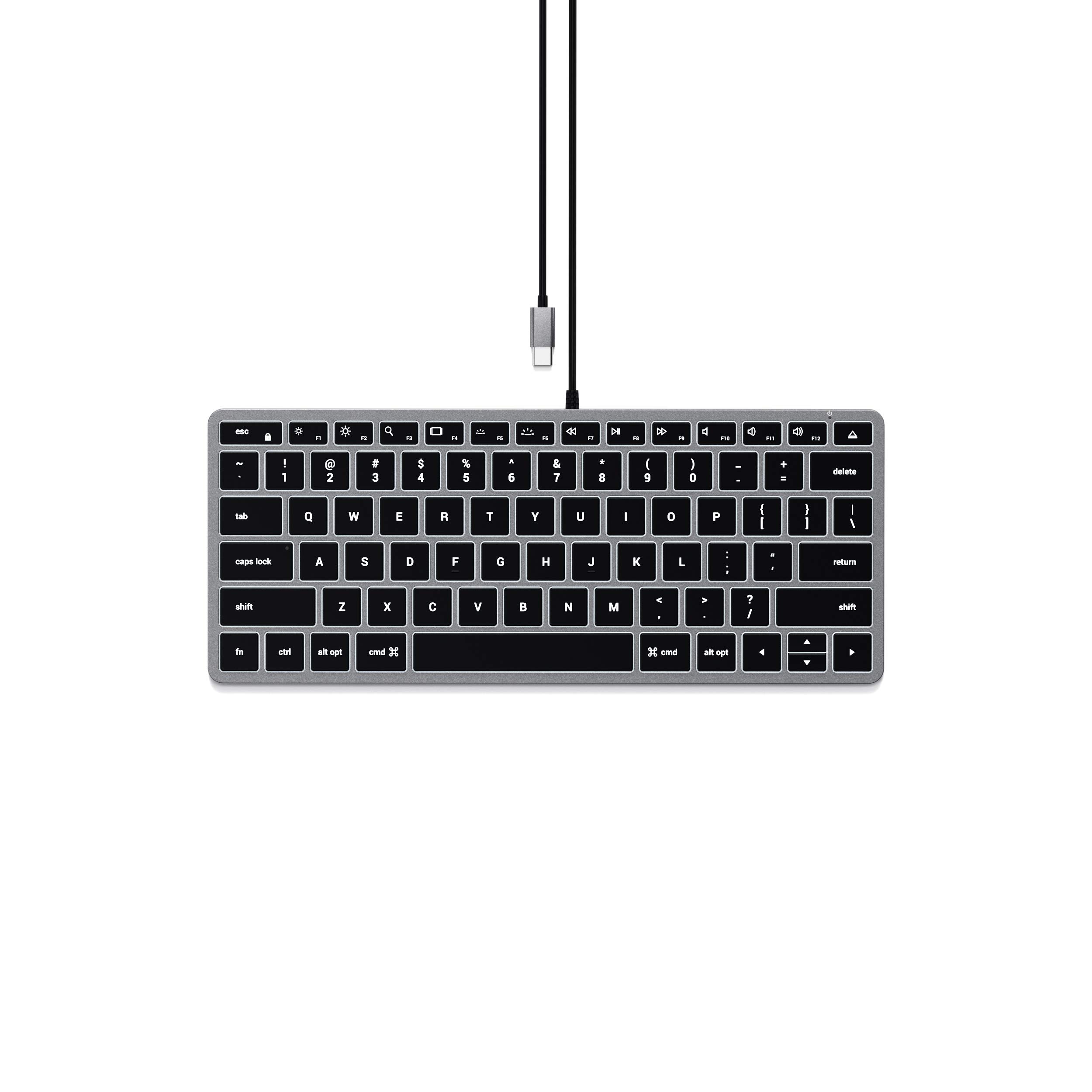 Satechi Slim W1 Wired Backlit Keyboard, 𝗨𝗦 𝗤𝗪𝗘𝗥𝗧𝗬 𝗟𝗮𝘆𝗼𝘂𝘁, USB-C Connection – for MacBook Air & Pro M5 M4, Mac Mini, iPad Air & Pro M5 M4, iMac and more – Space Grey