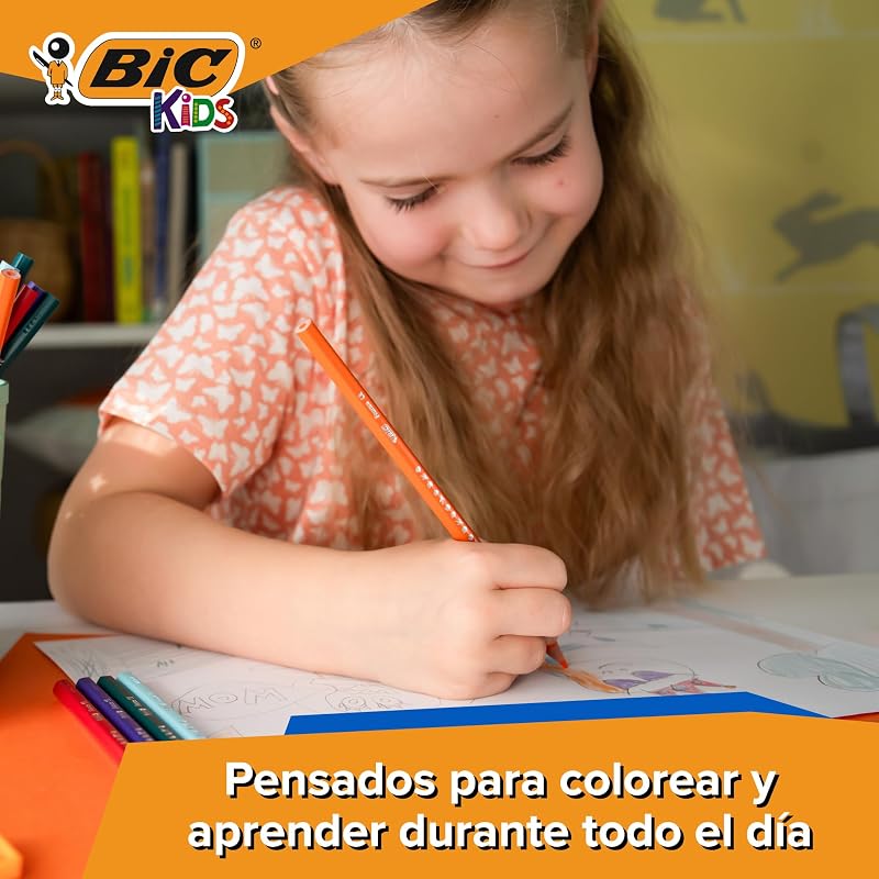 Lápis de cor bic kids para crianças, ideal para material escolar, tropicolors, cores sortidas, 2,9 mm, embalagem blister de 24
