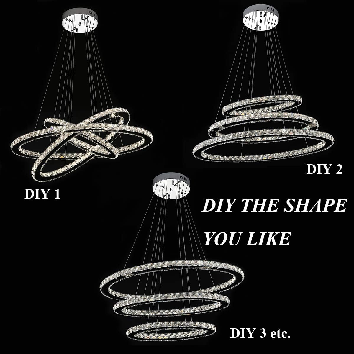 LED Crystal Chandeliers Ceiling Lighting Fixture Brightness Adjustable Stainless Steel Pendant Light (W23.62D15.35 inch): Home Improvement