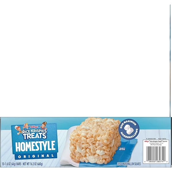 RICE KRISPIES TREATS HOMESTYLE CRISPY MARSHMALLOW SQUARES, KIDS SNACKS, LUNCH SNACKS, ORIGINAL, 16.2OZ BOX (10 BARS)