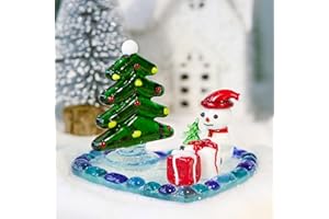 H&D HYALINE & DORA Blown Glass Christmas Tree Figurine Xmas Snowman Ornaments with Heart Shape Base Handmade Glass Figurines for Xmas Window Tabletop Decor (Blue)