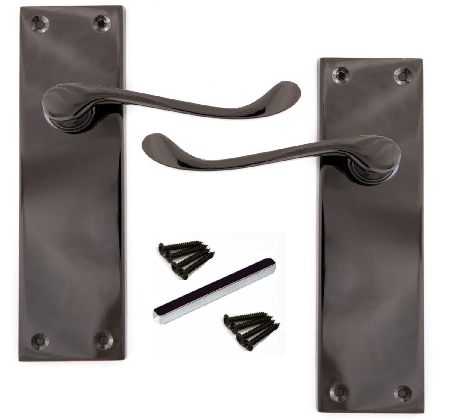 Black Nickel Victorian Scroll Long Plate Lever Latch Door Handles 150mm