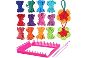 MINAOLULUS Kids Knitting Kit with Elastic Potholder Loops and Weaving Loom Frame Creative Diy Craft Supplies for Beginners Ma