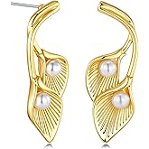 18K Gold Plated Two Tone Dangle Statement Earrings for Women by SNGIA, Handmade Trendy Summer Leaf Flower Floral Boho Jewelry Gifts, Thin Beachy Vintage Plant Fashion Drop Accessories, Vintage Nickle Free Floral Dangling Earrings.