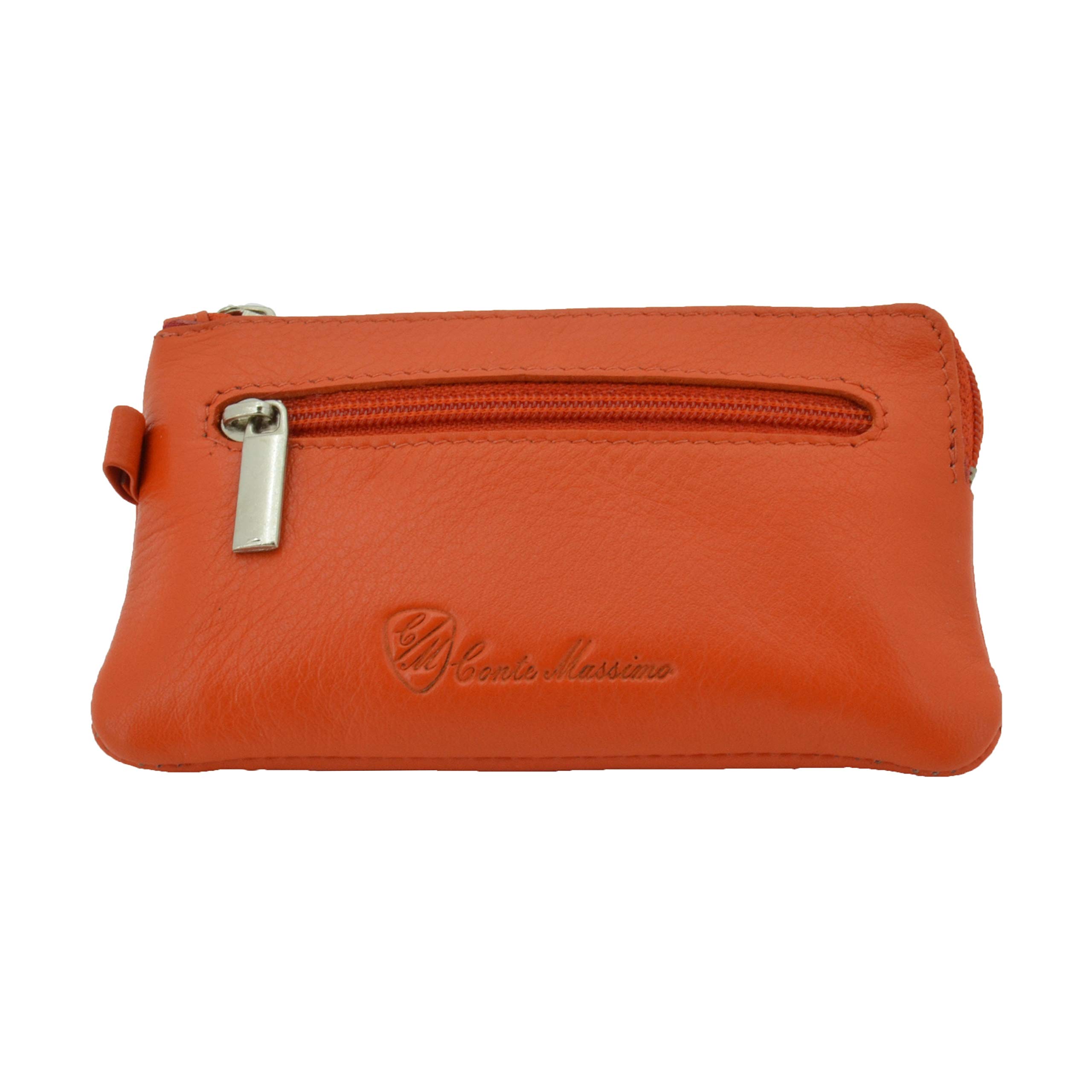 CM Conte Massimo Genuine Leather Key Case - Unisex Key Holder with 2 Zipper Pockets, 6 Hooks or 2 Rings, and Gift Box