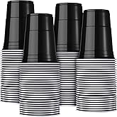Mimorou Black 200 Pack 16 oz Plastic Cups Bulk, Disposable Party Plastic Cup for St Patricks Mardi Gras Wedding Stackable Beverage Drinking Tumbler Heavy Duty for BBQ Birthday Baby Shower Graduation
