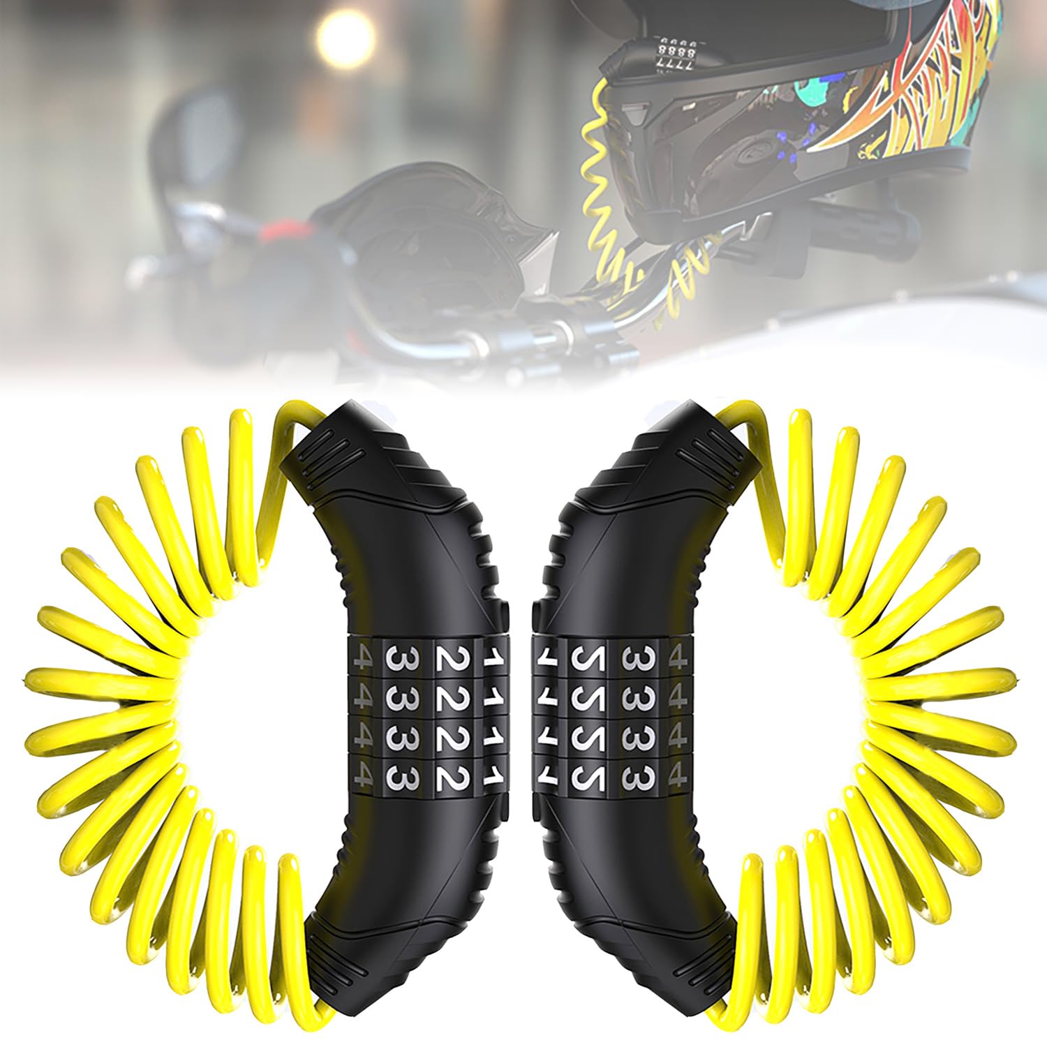 Windance 2pcs Motorcycle Helmet Lock Cable, Anti-Theft Retractable Luggage Lock with 4 Digit Password Combination Security Lock (Yellow 2PCS)