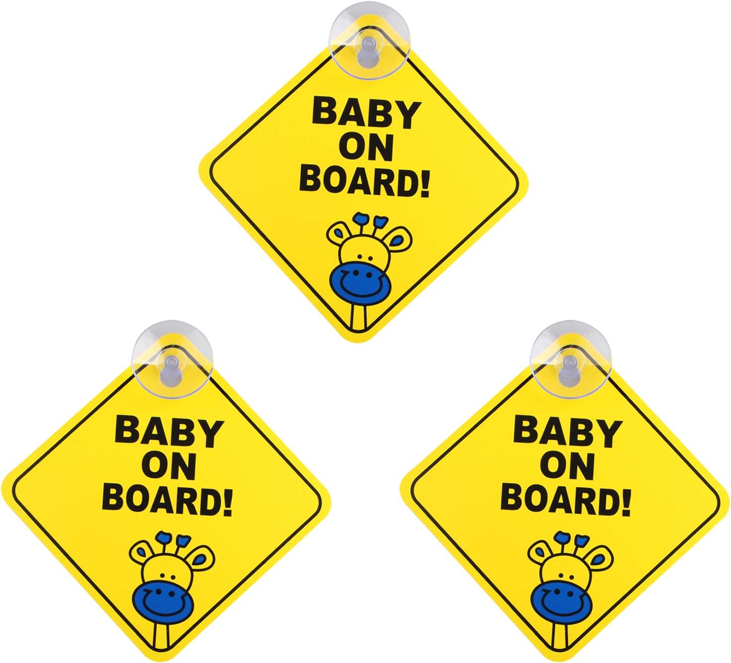 Jopto3Pcs Baby On Board Sign for Car Warning Safety Suction Cup Sucker Sticker Waterproof Notice Board for Drive, Removable