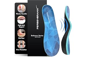 PERSEVERANX NASA Grade Plantar Fasciitis Insoles – High Arch Support Insoles Men Women - Shoe Insoles for Plantar Fasciitis Relief - Absorb Shock & Relieve Flat Foot Pain - Orthotics Inserts for Work & Standing