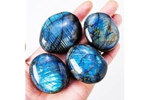 AIERCRYSTAL 10OZ 2-4PCS Natural Crystal Geometry Polishing Labradorite Raw Stone Mineral Specimen Viewing Stone Aquarium Home Decor (Natural polishing Labradorite, 2-4pcs/300-350g)