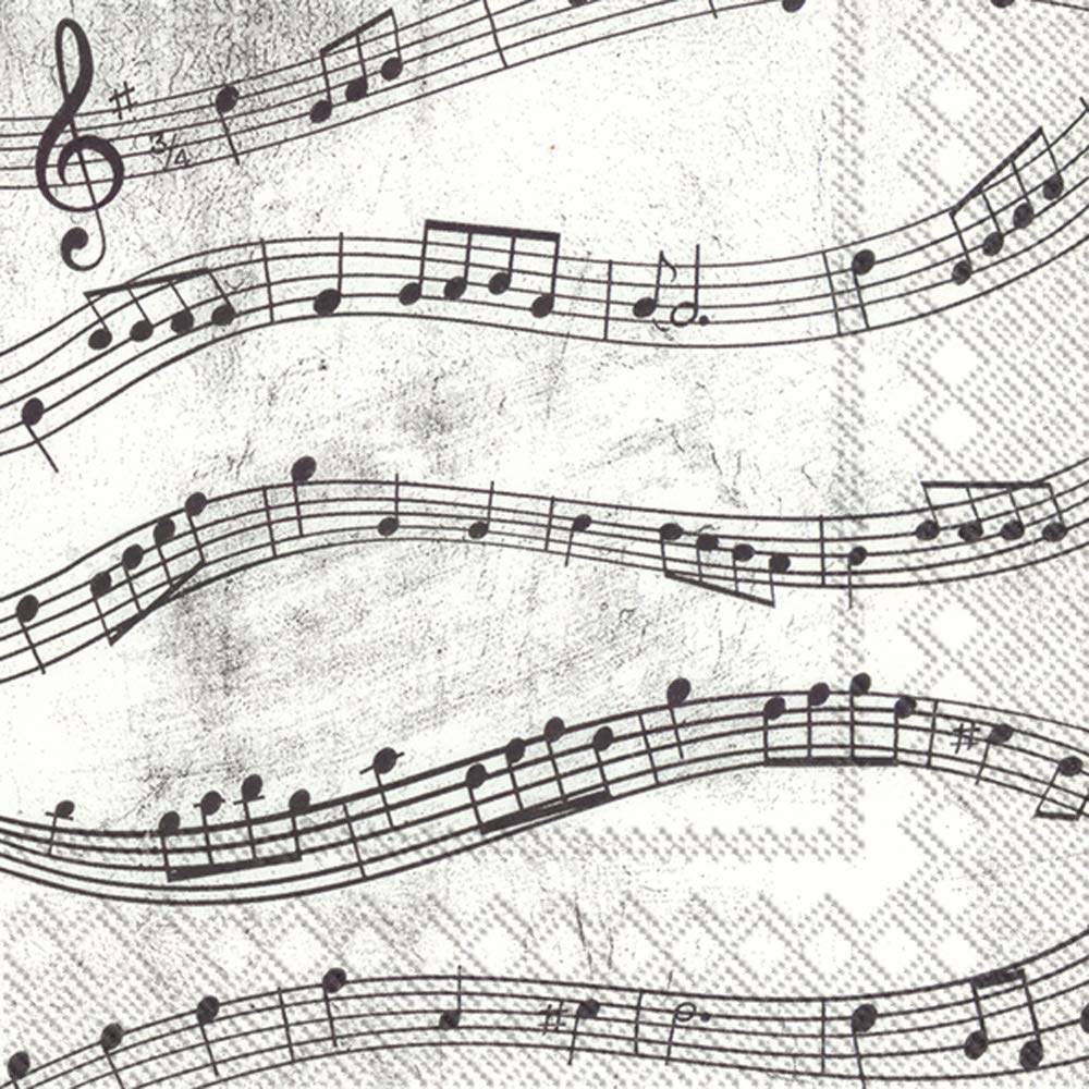 Boston International C822300 IHR 20-Count 3-Ply Cocktail Paper Napkins for Drinks Paper Music Notes