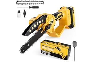 FUHAUS Mini Chainsaw Compatible With Dewalt 20V MAX Battery,Cordless Pruning Chainsaw with Security Lock & Replacement Chain, Battery Powered for Wood Cutting|Tree Trimming|Camping(Battery Included)