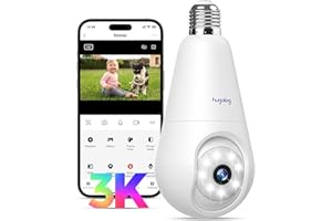 Hugolog 3K 5MP Light Bulb Security Cameras Wireless Outdoor-2.4GHz Cameras for Home Security Indoor with AI Sound Processing&Motion Detection,Color Night Vision,Auto Tracking,Siren Alarm,2-Way Talk