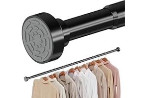 Supforce No Drilling Closet Rods for Hanging Clothes, Non Slip Tension Rod with Heavy Duty Clothes Hanging Rod, 17-69 Inches Adjustable Spring Closet Rod for Closet Wardrobe Bathroom Laundry RV, Black