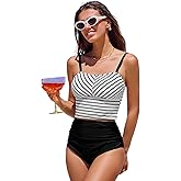 CUPSHE Women's Tankini Sets Square Neck Elastic High Waisted Two Piece Bathing Suits Adjustable Straps Swimwear
