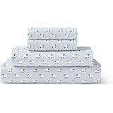 Brielle Home Flannel Sheet Set Cotton Soft Warm & Cozy Modern Chic with Elastic Deep Pockets, Full, Sheep Light Blue