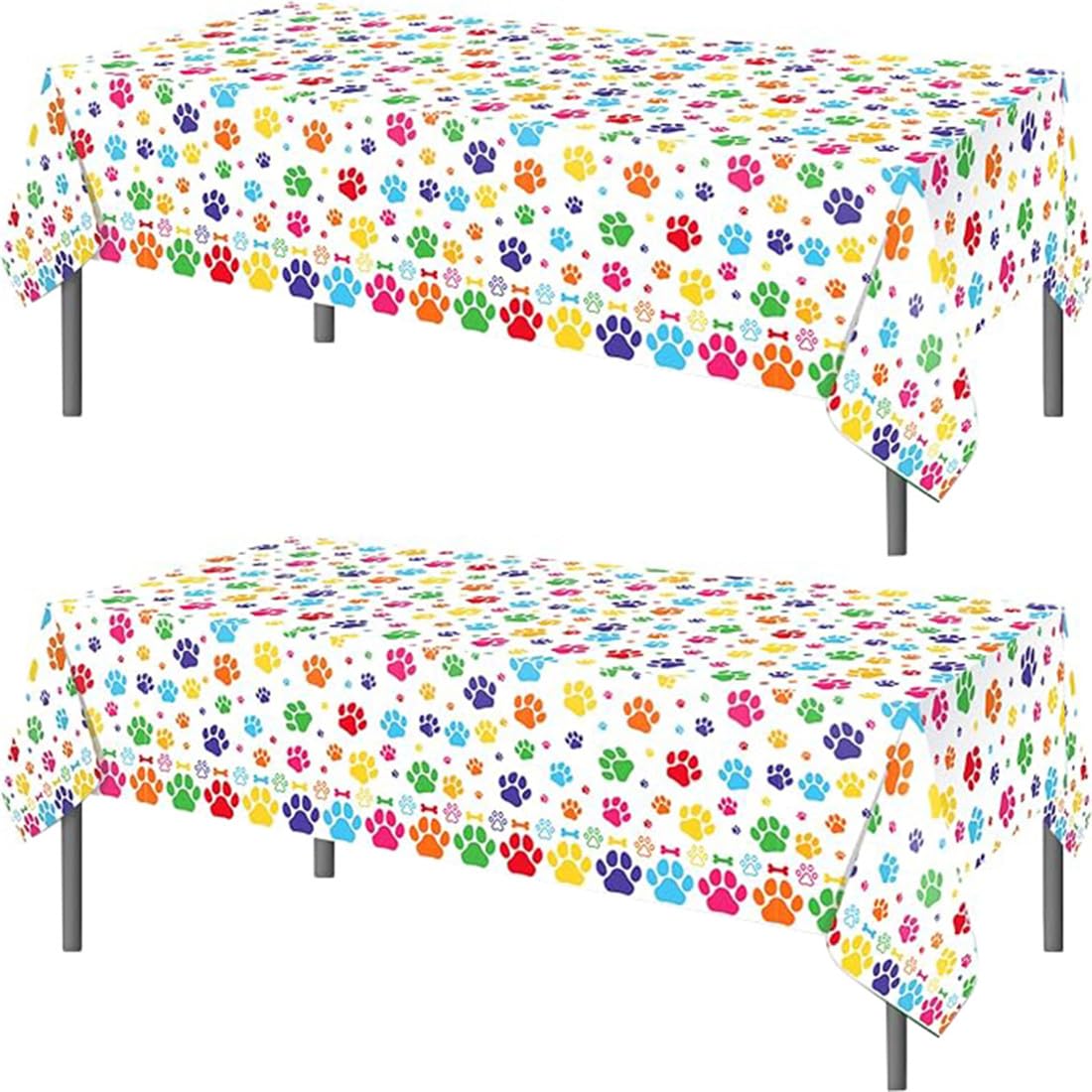TOKYMOON 2 Pack of Disposable Multicolor Puppy Paw Print Themed 54x87In Tablecloths Colored Dog Claw Cartoon Story Birthday Party Table Cover for Kids Baby Shower Puppy Pet Party Supplies