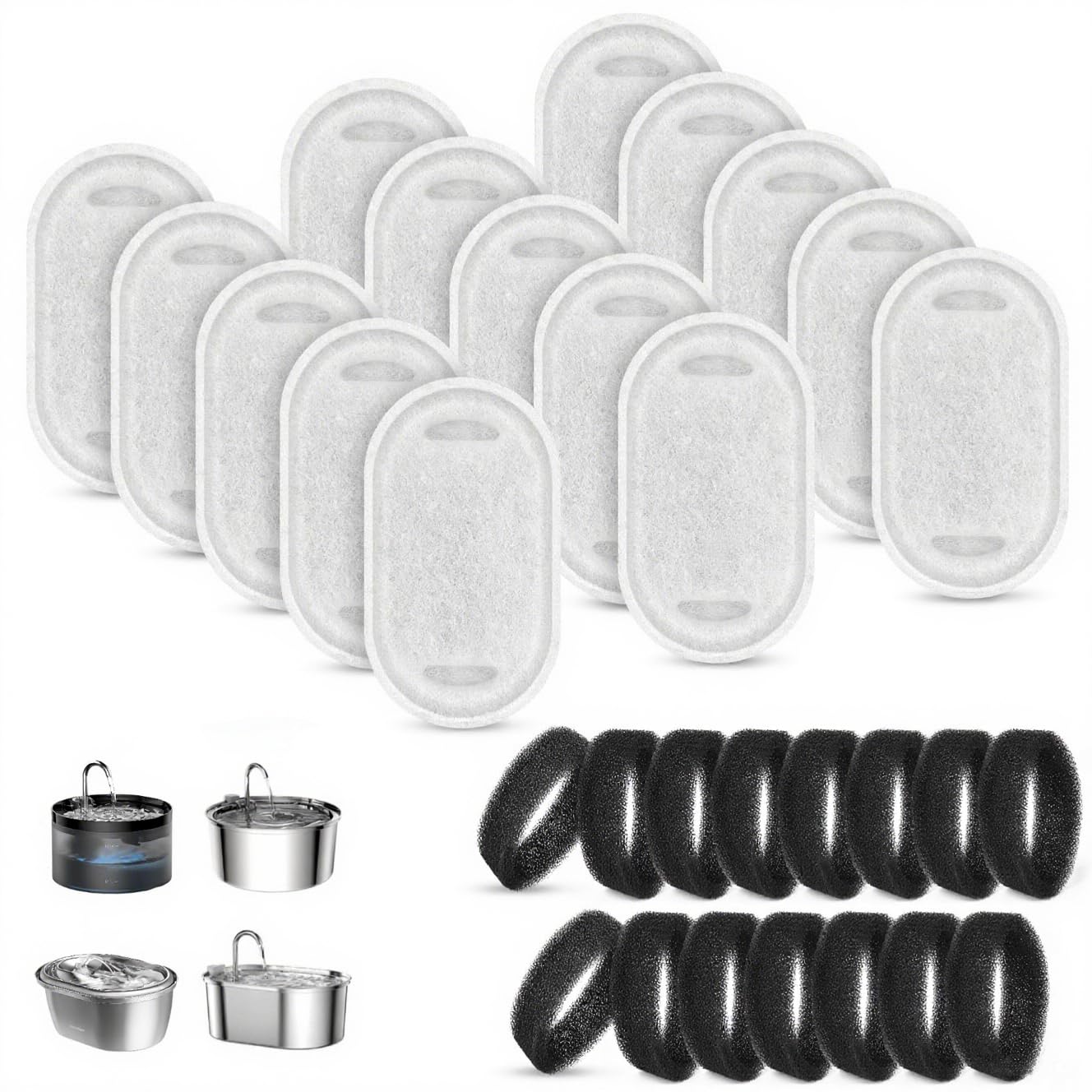 Photo 1 of 15 Pcs Cat Fountain Filters, for Cat/Dog Stainless Steel Fountain 108/3.2L& 67oz/2L, Replaceable Pet Water Fountain Filters Keep Water Fresh