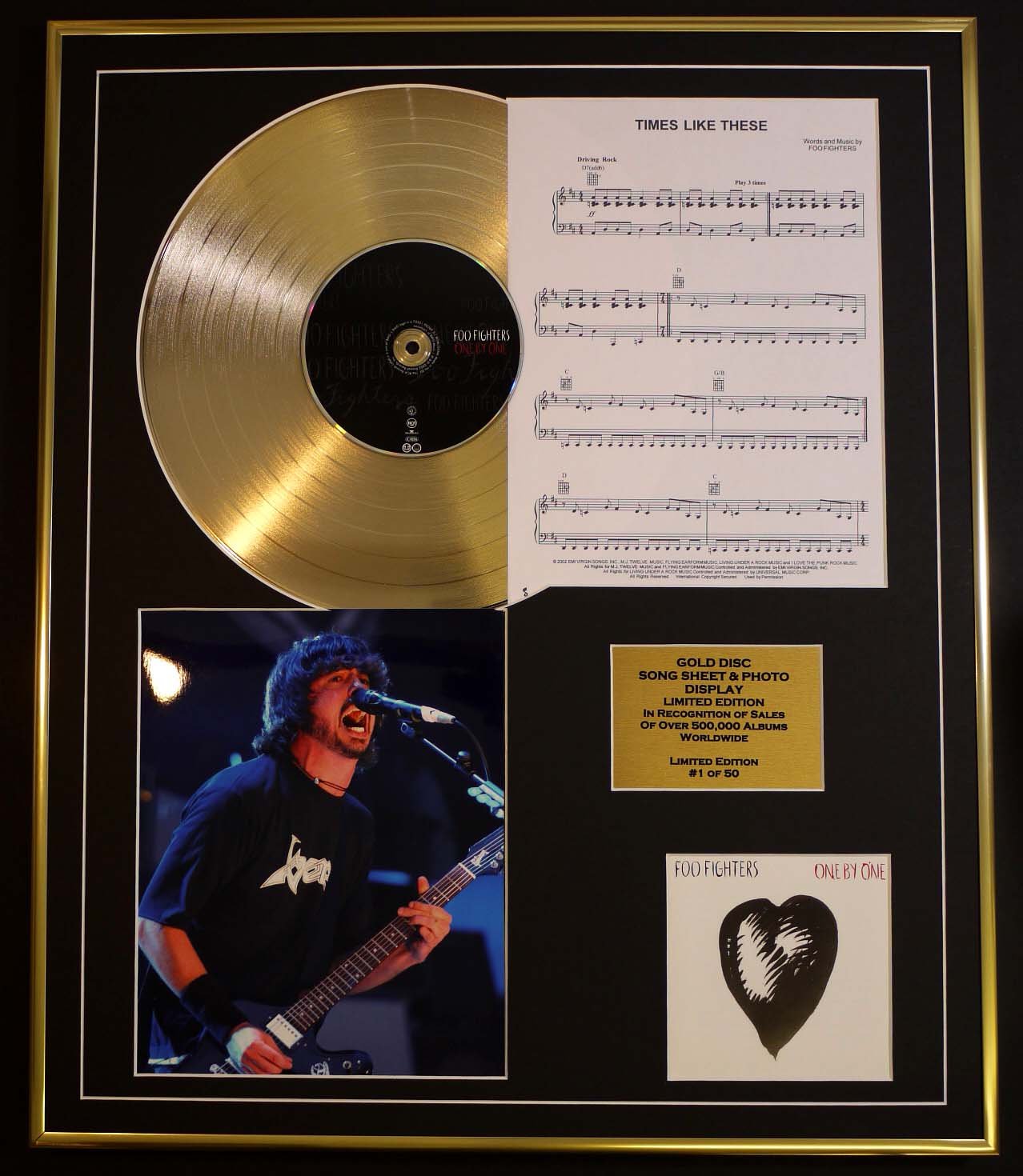 FOO FIGHTERS/CD GOLD DISC, SONG SHEET & PHOTO DISPLAY/LTD. EDITION/COA/ALBUM, ONE BY ONE/SONG SHEET, TIME LIKE THESE