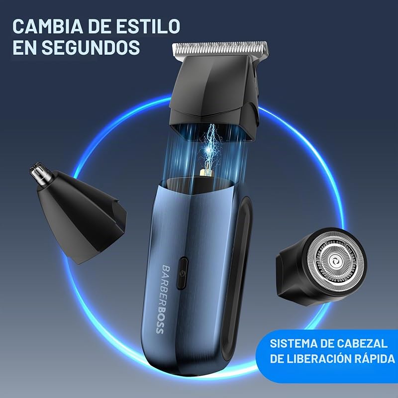Afeitadora eléctrica 3 en 1 para hombre, kit de recortadora de viaje para hombres, recortadora de barba y cabello, recortadora de nariz y orejas (Azul Marino Metálico)