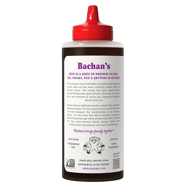 BACHAN’S – MISO JAPANESE BARBECUE SAUCE, 17 OZ, SMALL BATCH, NON GMO, NO PRESERVATIVES, VEGAN AND BPA FREE. CONDIMENT FOR WINGS, CHICKEN, BEEF, PORK, SEAFOOD, NOODLE RECIPES, AND MORE