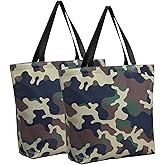 Shinylin 2 Pack Camouflage Camo Canvas Tote Bags for Women Reusable Grocery Shopping Cloth Pouches with Handle Heavy Duty Tote Bags for Kitchen Travel Gym Birthday Gifts Supplies