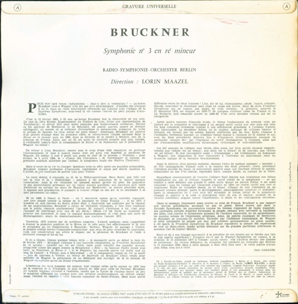 Lorin Maazel Lorin Maazel Bruckner Symphonie Nr 3 Guilde International Sms 2567 France Nm Nm Lp Amazon Com Music