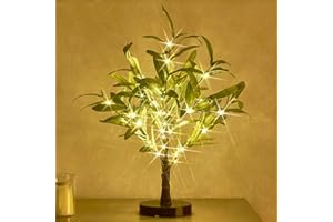 Hairui Lighted Small Olive Tree Battery Operated or USB 18in 50 Warm White LED with Timer, Light Up Table Top Artificial Greenery Tree with Fairy Lights for Wedding Holiday Home Christmas Decoration