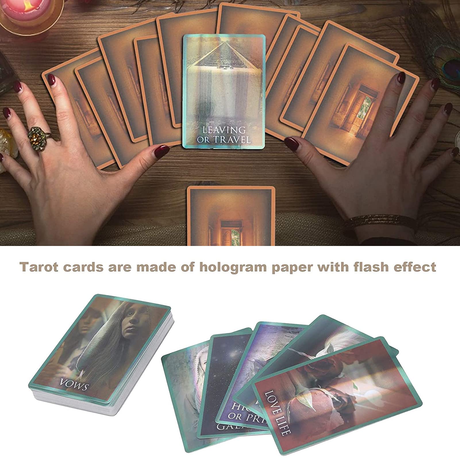 Yitengteng 44 PcsTarot Cards,Hologram Paper Divination Card, English Version Fortune Telling Game Cards Fate Divination Card Board Game Toy for Fortune Tellers Psychics Prediction