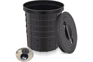Memorywuu Perforated Sump Basin with Lid Sump Pump Basin Bucket with Drilled Holes for Crawl Spaces,Yards,Patios and Driveways(Black,13 x 11.4 x 15 Inch)